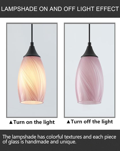 ANYLOVE Vintage Art Pendant Gold-Pink Stripe Lighting,1-Pack Hand Glass Hanging Light Fixture,Adjustable Cord for Kitchen,Hallway,Dining Room