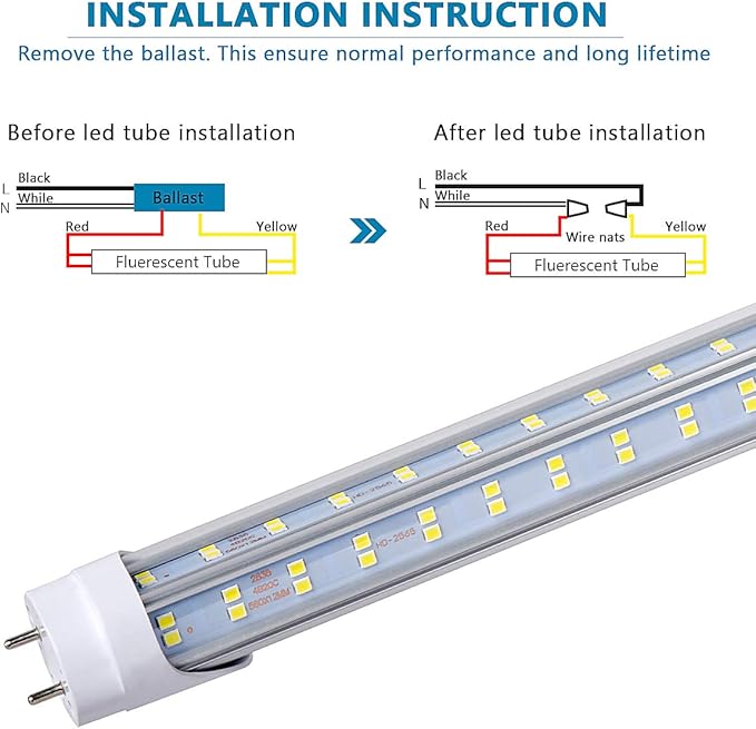 25PCS, T8 T10 T12 LED 4FT Type B Light Bulbs, 60W 9000LM, 6000K-6500K Cold White, 4 Foot LED Fluorescent Tube Replacement, Dual Ended Power,