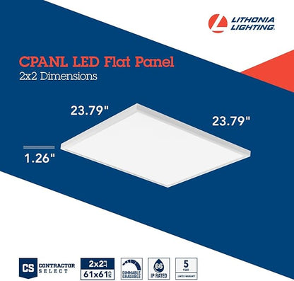 Lithonia Lighting CPANL 2x2 LED Flat Panel Light, 2 ft. by 2 ft. LED Light Panel, Ceiling Lighting Fixture, 3300 Lumens, 3500K/4000K/5000K Switchable CCT, Includes Direct Ceiling Mount Bracket, White