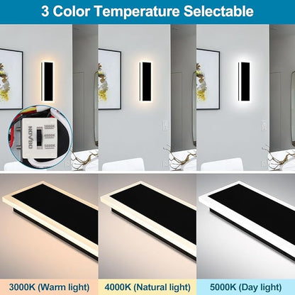 18inch Modern Outdoor Wall Light Porch Light LED Long Wall Light Fixture IP65 Waterproof Wall Lamps, Dimmable 18W 1620LM Black Wall Sconce, 3000/4000/5000K Selectable, ETL