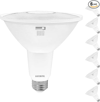 LUXRITE PAR38 LED Flood Light Bulb, 90W Equivalent, 5 Color Selectable 2700K-5000K, 1200 Lumens, 13W, Dimmable LED Spotlight Bulb, Damp Rated, ETL Listed, E26 Base - Indoor Outdoor (6 Pack)