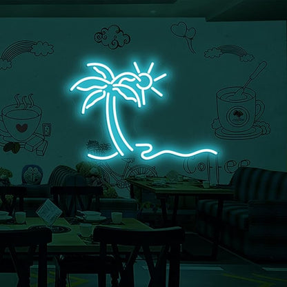 Palm Tree Shaped Neon Night Light Green Neon Signs USB Hanging Wedding Sign Novelty Wall Decorative Neon Signs for Birthday Christmas Party Kids Room Living Room Bedroom, 20 * 13.9 inches