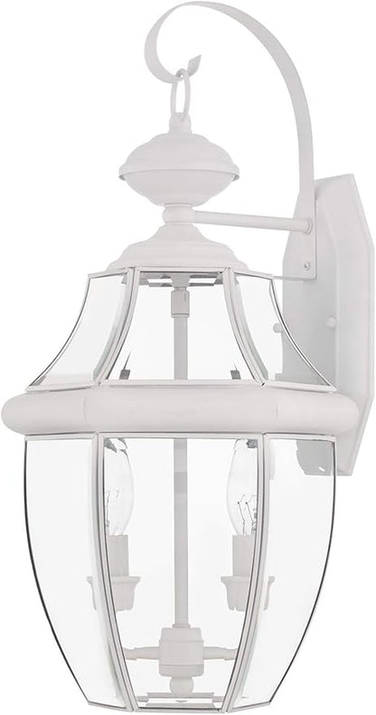 Livex Lighting 2251-91 Monterey 2 Light Outdoor Brushed Nickel Finish Solid Brass Wall Lantern with Clear Beveled Glass