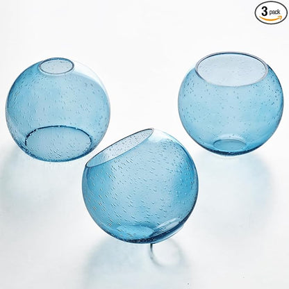 3 Pack Fixture Replacement Globe Shade, 6 Inch Diameter, E26 Base 1-5/8 Inch Fitter, Glass Globe Lampshade Cover for Pendant Wall Sconce Chandelier Vanity Light (3 Pack 6 Inch Blue Seeded Glass)