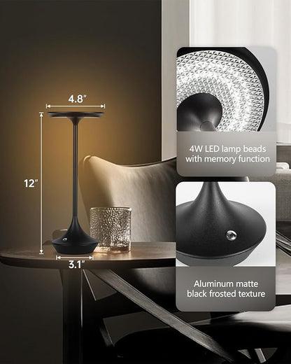 2 Pack Rechargeable Cordless Table Lamps, Portable 4000mAh Battery Table Lights, 3 Color Stepless Dimming LED Wireless Desk Light with Memory Function for Outdoor/Dinner/Bar/Restaurant/Camping