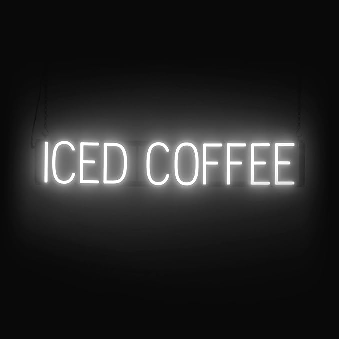 SpellBrite ICED COFFEE Sign | Cafe-Related Sign with Neon Look, White LED Light Source | 36.6" x 6.3"