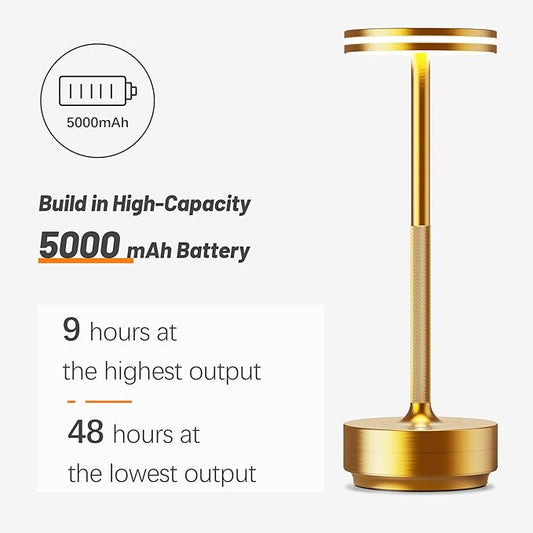 Hapfish Rechargeable Cordless Table Lamps, 5000mAh Battery Operated Lamp, 3 Color Modes, Dimmable, LED Table Lamps for Living Room,Outdoor, Dinner,Patio,Restaurant– Gold