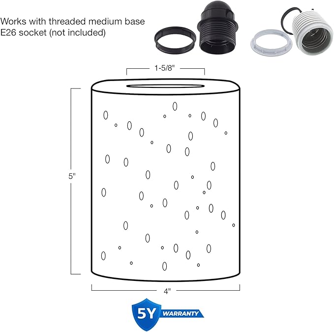 Kira Home Phoebe 5" Frosted Seeded Glass Shades, Replacement Glass, 1-5/8" Fitter Opening for Threaded Medium Base Socket, 5" x 4", 3-Pack