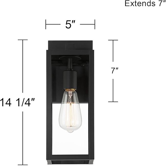 John Timberland Titan Modern Industrial Outdoor Wall Lights Fixtures Set of 2 Mystic Black Metal Damp Rated 14" Clear Glass Exterior House Porch Patio Outside Deck Garage Yard Front Door Home