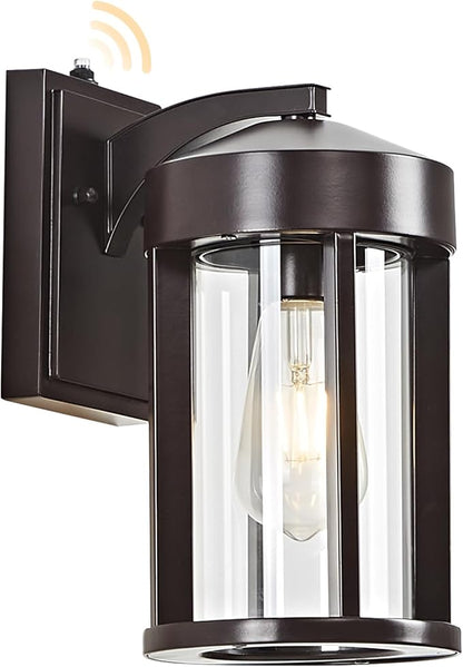 Dusk to Dawn Outdoor Wall Lights Fixture with Photocell Sensor, Modern Geometric Industrial Coffee-Bronze Exterior Wall Sconce, Waterproof Anti-Rust Outside Porch Light for House Patio Entryway Garage