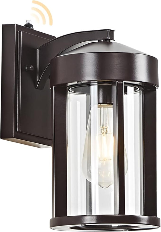Dusk to Dawn Outdoor Wall Lights Fixture with Photocell Sensor, Modern Geometric Industrial Coffee-Bronze Exterior Wall Sconce, Waterproof Anti-Rust Outside Porch Light for House Patio Entryway Garage