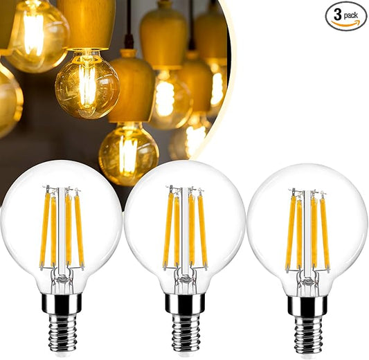 G16.5 LED Bulb 60w Dimmable 2700k Warm White 5W 120V, 3 Pack High Output Led G16.5 Clear Globe Bulb, No Flicker G 16.5 Round Bulb E12 Candelabra Base Clear Glass for Indoor/Outdoor Lighting.