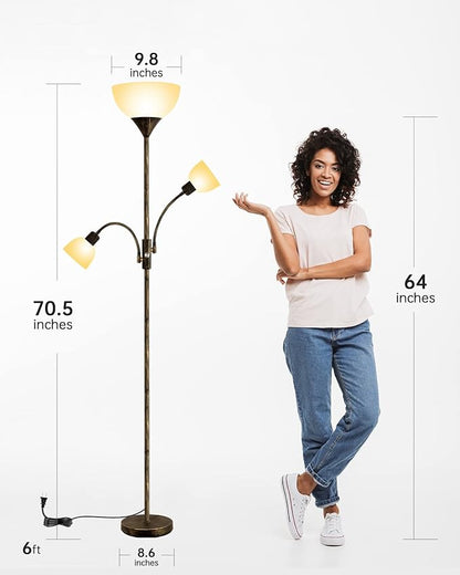 Floor Lamp, Standing Lamp, 71" Tall Lamps for Living Room, 3 Way Switch, Plastic Lampshade, Torchiere Tree Lamp with Reading Light, Modern Pole Lamps for Bedroom E26 Base(No Bulb, Rustic Bronze)
