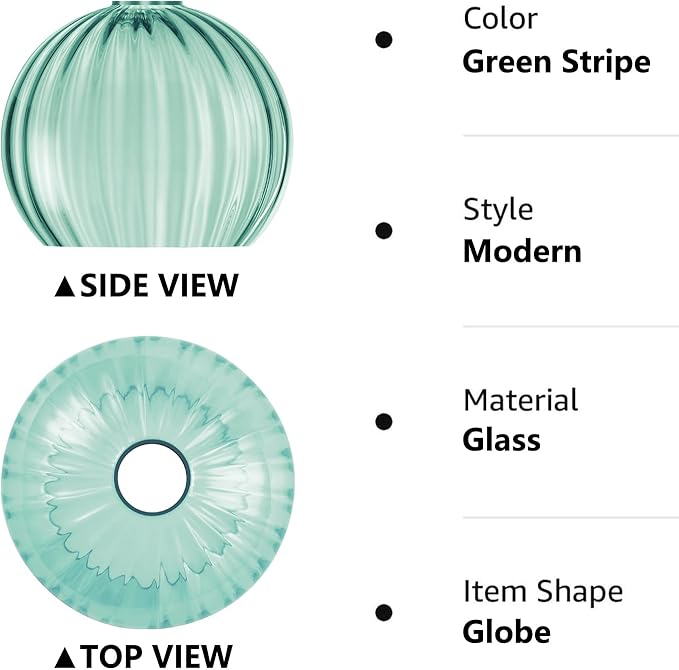 Clear Glass Shade,Replacement Globe & Cover for Lighting Fixture, 8" Diameter, Replacement with 1.65 Inch Fitter for Wall Lamps Chandeliers or Ceiling Light (1, 8Inch - Green Glass)