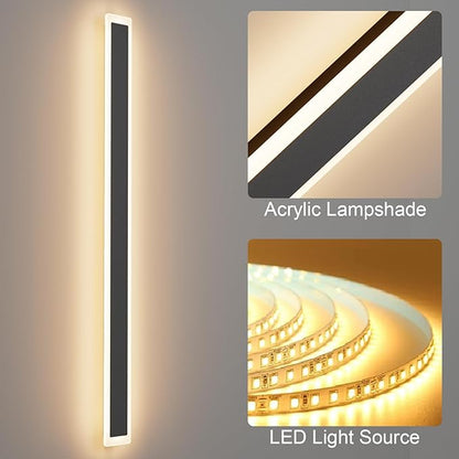 Tipace 2 Pack 47.2IN Long Outdoor LED Wall Lights,3000K Wall Light Rectangular Black Exterior Wall Light with Frosted Acrylic for Patio,Porch,Courtyard