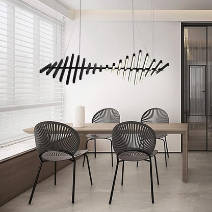 JAYMP Designer Chandelier Modern Dimmable LED Pendant Light, Adjustable Strip Light Bar, Remote Control Kitchen Island Dining Room Hanging Lamp, Matte Black 20 Lights
