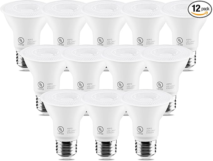 7W Par20 LED Bulb (50W Equivalent), UL Listed, 2700k Ultra Warm White Dimmable Flood Bulbs Lights, 500 Lumens, E26 Base, Recessed Lighting for Indoor Outdoor, 12 Pack