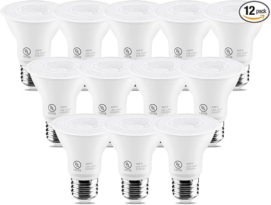 7W Par20 LED Bulb (50W Equivalent), UL Listed, 5000k Daylight White Dimmable Flood Bulbs Lights, 500 Lumens, E26 Base, Recessed Lighting for Indoor Outdoor, 12 Pack