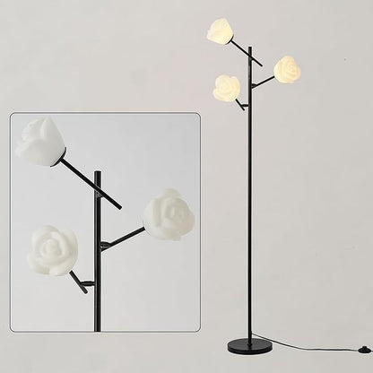 Fiqevs Tree Floor Lamp for Living Room, 3 Head Flower Standing Lamp with Adjustable Lampshade, Bulbs Included, Black LED Sputnik Mid Century Modern Tall Reading Lamp for Bedroom, Office