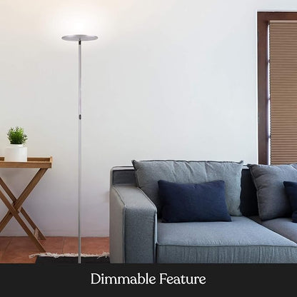 Brightech Sky Flux Dimmable LED Floor Lamp – Super Bright Floor Lamp with 3 Light Modes for Living Room, Office – Torchiere Standing Touch-Lamp, Tall Torch Lamp for Bedroom & Reading - Silver
