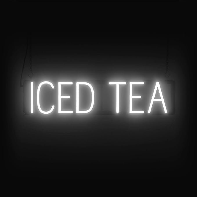 SpellBrite ICED TEA Sign | Cafe-Related Sign with Neon Look, White LED Light Source | 27.0" x 6.3"