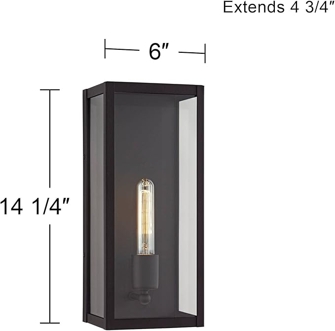 John Timberland Cornell Modern Industrial Box-Shaped Outdoor Wall Light Fixture Sand Black Metal 14 1/4" Clear Glass for Exterior House Porch Patio Outside Deck Garage Yard Front Door Garden
