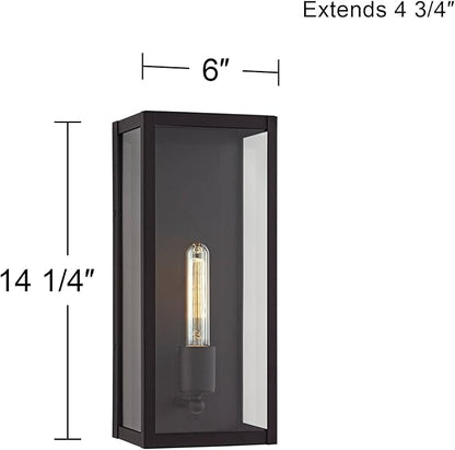 John Timberland Cornell Modern Industrial Box-Shaped Outdoor Wall Light Fixture Sand Black Metal 14 1/4" Clear Glass for Exterior House Porch Patio Outside Deck Garage Yard Front Door Garden