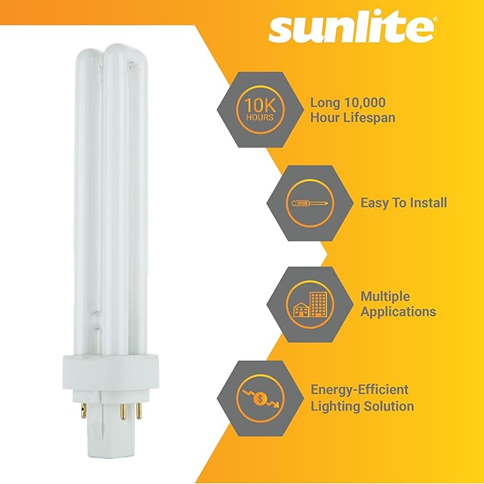 Sunlite PLD13/E/SP41K Compact Fluorescent PLD 4-Pin Double U-Shaped Twin Tube, 13 Watts, 120 Volts, 780 Lumens, 4100K Cool White, 4-Pin G24q1 Base, 10 Pack