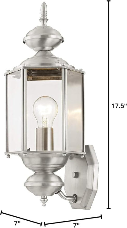 Livex Lighting 2006-01 Outdoor Wall Lantern with Clear Beveled Glass Shades, Antique Brass