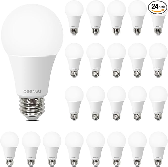 DEGNJU A19 Light Bulbs, 100 Watt Equivalent LED Bulbs, 5000K Daylight Light Bulbs, 1500 Lumen, E26 Standard Base, Non-Dimmable, 13W Bright White LED Bulbs for Bedroom Home Office, 24 Pack