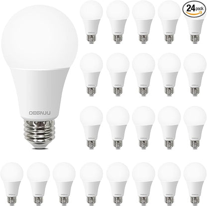 DEGNJU A19 Light Bulbs, 100 Watt Equivalent LED Bulbs, 5000K Daylight Light Bulbs, 1500 Lumen, E26 Standard Base, Non-Dimmable, 13W Bright White LED Bulbs for Bedroom Home Office, 24 Pack