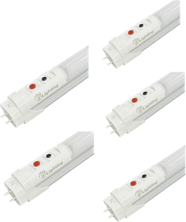 E2 LIGHTING 4ft T8 LED Bulbs, LED Fluorescent Tube Replacement 4ft, T8 LED with Emergency Battery, 5 CCT Tunable 27K-50K, 6W, 120-277V, Ideal for Office and Warehouse-5 Pack