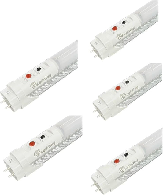 E2 LIGHTING 4ft T8 LED Bulbs, LED Fluorescent Tube Replacement 4ft, T8 LED with Emergency Battery, 5 CCT Tunable 27K-50K, 6W, 120-277V, Ideal for Office and Warehouse-5 Pack