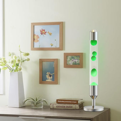 24.4-Inch Relaxing Liquid Motion Lamps,Magma Lamps, Home Decor Living Room Office Bedroom Lamp ((Green Wax White Water/Silver))