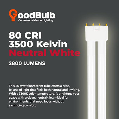 GoodBulb PLL40/835 40W 22.5" Twin Tube Compact Fluorescent Light Bulb 4-pin 2G11 Base 3500K Neutral White 2800 Lumen 12000 Hour Long Life Biax Pack of 10