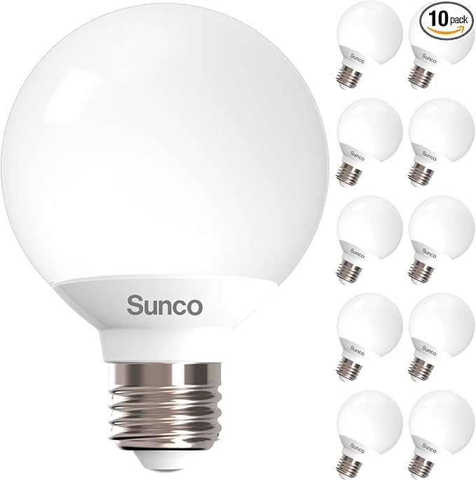 Sunco 10 Pack G25 LED Light Bulbs, Vanity Globe Bathroom Light Bulb, 450 LM, 6000K Daylight Deluxe, 6W (40W Equivalent), Dimmable Mirror Vanity Decorative Bulb, E26 Base UL