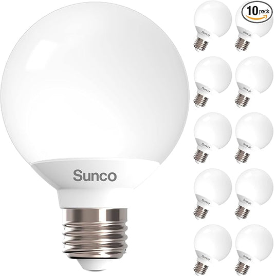 Sunco 10 Pack G25 LED Light Bulbs, Vanity Globe Bathroom Light Bulb, 450 LM, 2700K Soft White, 6W (40W Equivalent), Dimmable Mirror Vanity Decorative Bulb, E26 Base UL