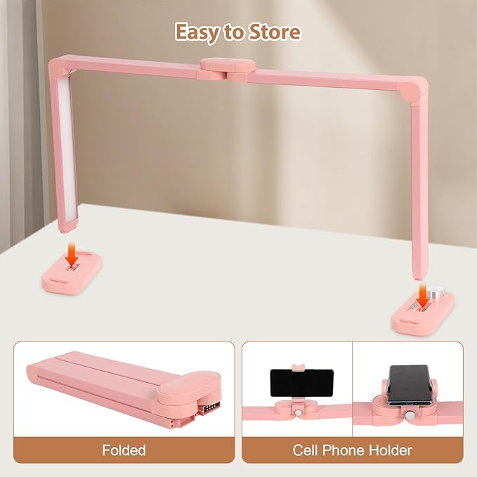 FAHKNS Large Half Moon Light for Nail Desk, 34IN Foldable LED Lamp with Phone Holder, 3000-6000K Color Temperature Adjustment, 456 Light Beads, Manicuret, Tattooing, Reading, Black