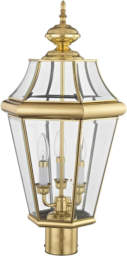 Livex Lighting 2364-02 Outdoor Post with Clear Beveled Glass Shades, Polished Brass