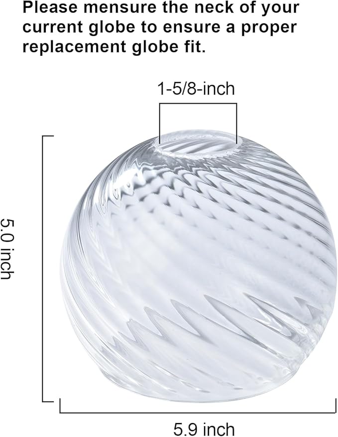 3 Pcs Clear Ripple Fitter Opening Lighting Fixture Globe Replacements, E26 Base 1-5/8 Inch Fitter, Globe Cover for Ceiling Wall Fixtures Lamp Posts or Streetlights
