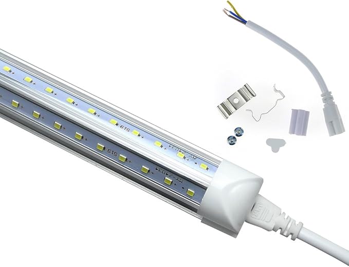 6FT Integrated Led Light 56W (120W Equivalent), V-Shape Shop Light Fixture, Plug and Play, Clear Cover, Cold White 6000K, AC85-265V - Pack of 25 Units