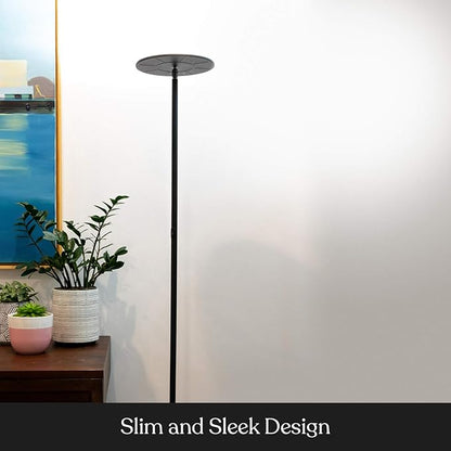 Brightech Sky Flux Dimmable LED Floor Lamp – Super Bright Floor Lamp with 3 Light Modes for Living Room, Office – Torchiere Standing Touch-Lamp, Tall Torch Lamp for Bedroom & Reading – Black