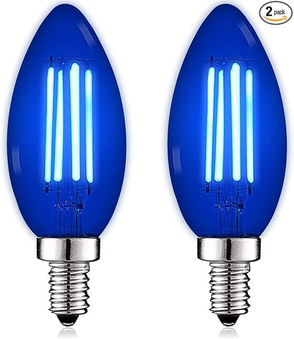 LUXRITE E12 LED Filament Blue Light Bulb, 4.5W (40W Equivalent), Colored Glass Candelabra Bulb, UL Listed, E12 Base, Indoor Outdoor, Porch, Decoration, Party, Holiday, Event, Home Lighting (2 Pack)