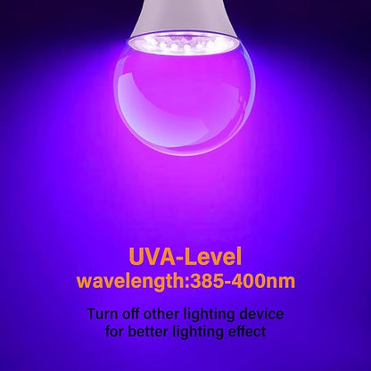 LED UV Black Light Bulb for Halloween Decoration,12W A19 UV Blacklight,100W Equivalent,UVA Level 385-400nm Wavelength,Glow in the Dark for Body Art Paint,Fluorescent Poster,Neon Glow Party,2 Pack