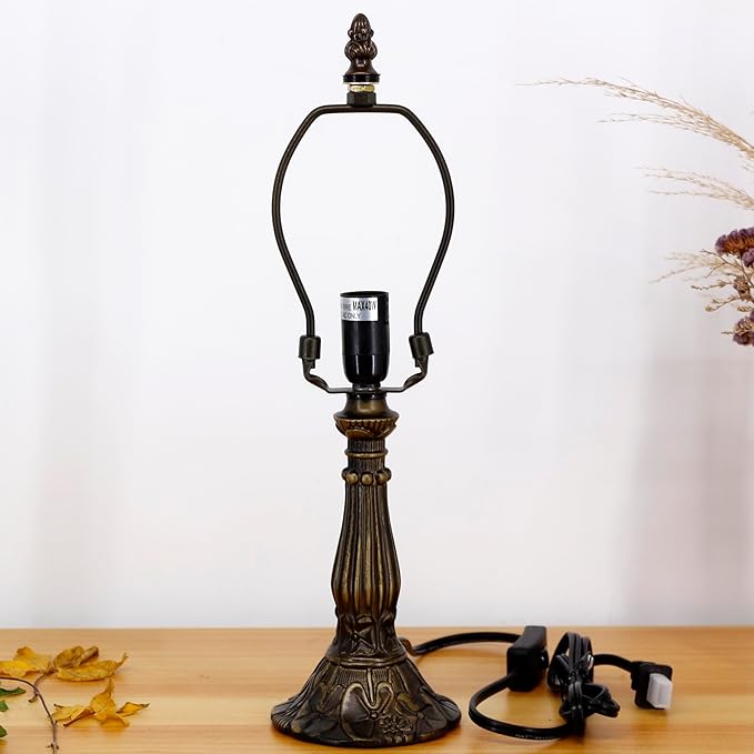 Table Lamp Base Replacement Only, Wide 4 Height 15 Inch, Fit for 6, 8, 10 Inch Tiffany Style Stained Glass Lampshade, Dark Bronze Finish,Resin, Push Switch On Cord(B (W4H15 Inch))