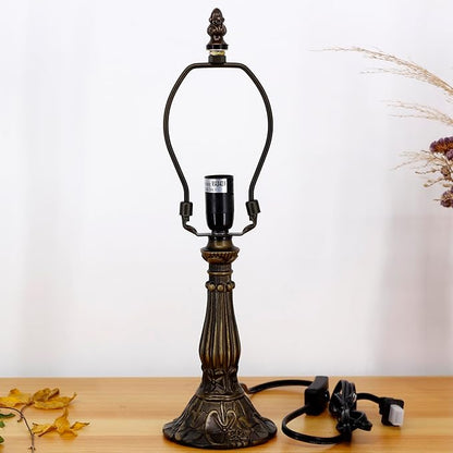 Table Lamp Base Replacement Only, Wide 4 Height 15 Inch, Fit for 6, 8, 10 Inch Tiffany Style Stained Glass Lampshade, Dark Bronze Finish,Resin, Push Switch On Cord(B (W4H15 Inch))