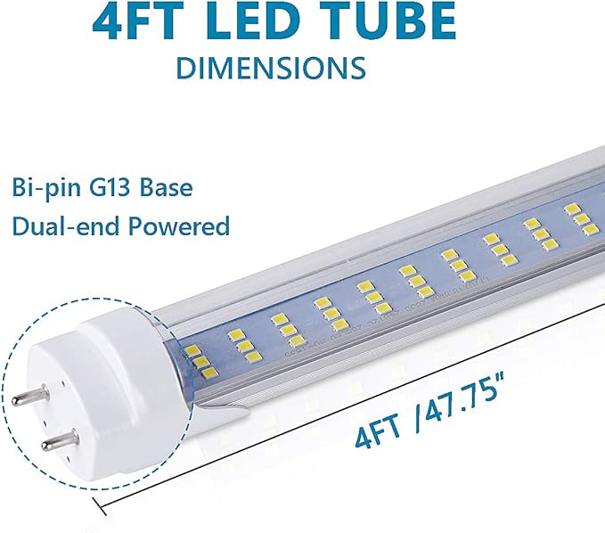25PCS, T8 T12 4FT LED Type B Light Bulbs, 60W 7500LM 6000K Cold White 3 Rows, T8 Led Bulbs 4 Foot, Dual-end Powered