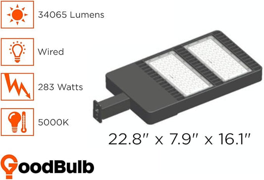 GoodBulb 283W Area Parking Lot LED Light High Output 34065 Lumens Wired 5000K Daylight HID Parking Lot Lighting Car Dealership Lighting 1 Pack
