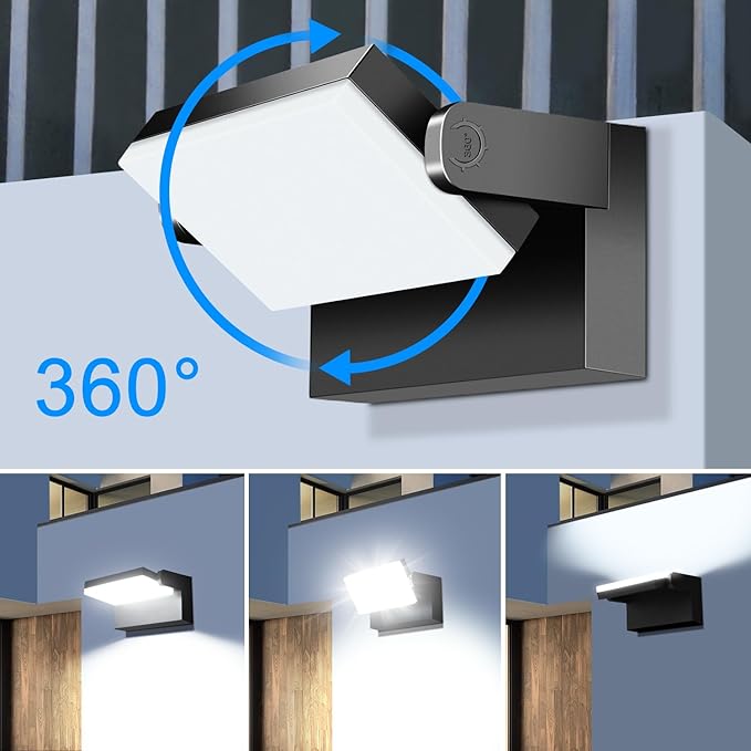 ledmo Outdoor Wall Lights 40W Adjustable 360 Degree Head Waterporof 5000K Cut Off Wall Pack Black Modern Front Door Porch Light Christmas Outdoor Lighting Garage Security Lighting