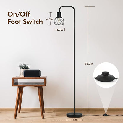 Industrial Floor Lamp, LED Standing Lamp Modern with 6W LED Bulb, Foot Switch, Metal Tall Lamps for Living Room, Bedroom, Office, Vintage Stand Up Light, Minimalist Farmhouse Floor Lamp in Black